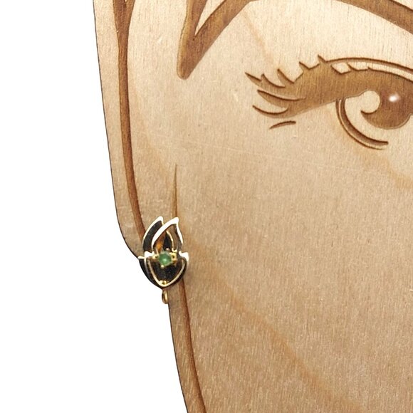 Vintage Open Gold Filled Leaf Stud Earrings with Emerald Accent 14K GF - Picture 1 of 8